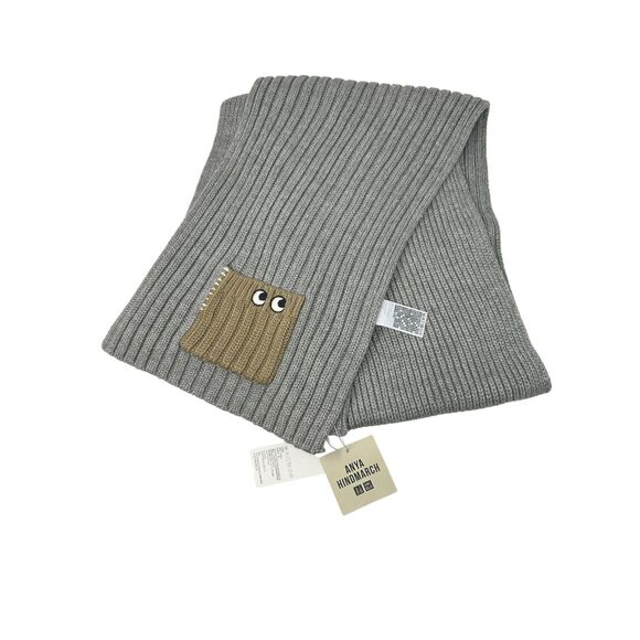 Uniqlo x Anya Hindmarch Light Grey Wool Blend Pocket Scarf 66x10 NWT - Picture 1 of 6
